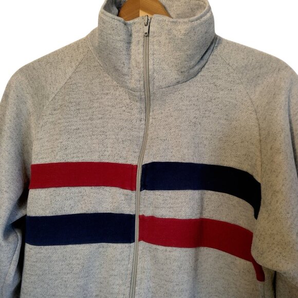 Vintage Track & Court Sweatshirt Men M Tall Gray Full Zip Red Blue Stripe Retro - Picture 2 of 16